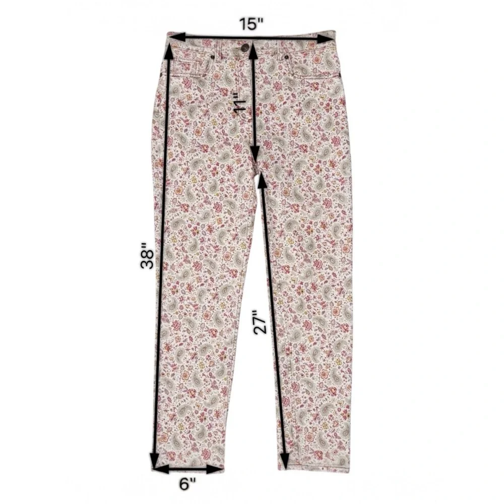 Etro Milano Womens Paisley Floral Print‎ Straight Leg Jeans White Pink Size 29